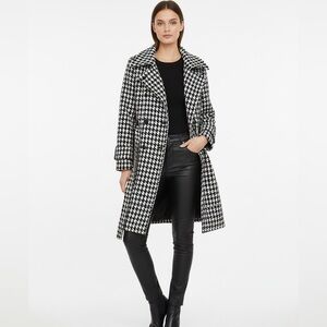 Calvin Klein Black and White Houndstooth Trench Coat